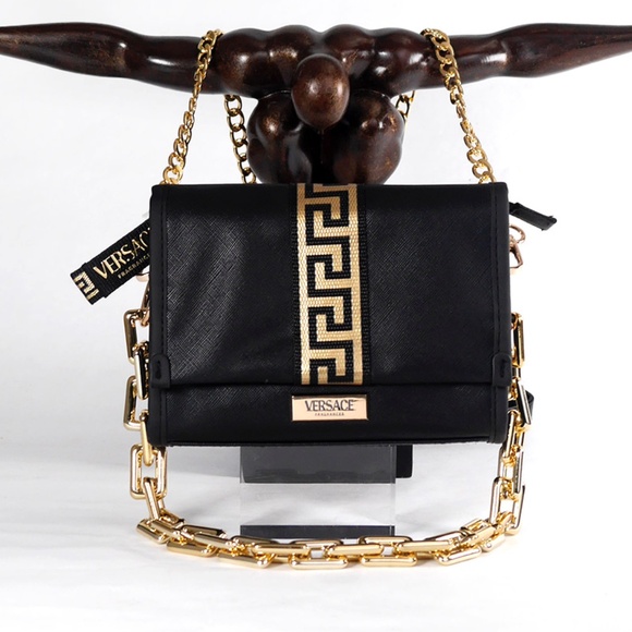 VERSACE Crossbody Clutch Bag Limited Edition NEW Black Gold - Picture 1 of 8